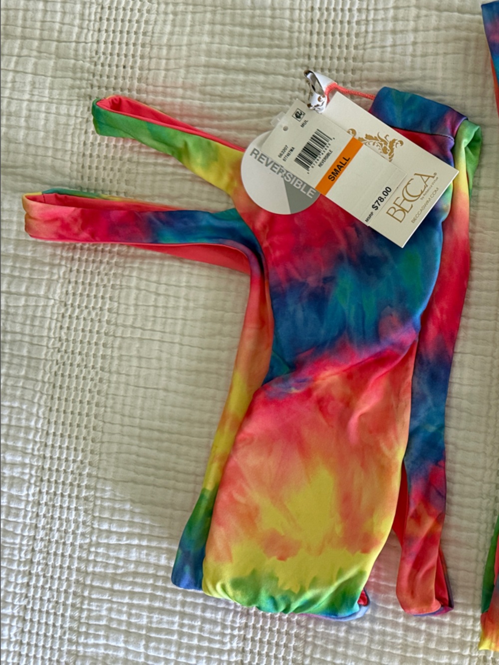 BECCA Rainbow Tie-Dye Bikini Top & Bottom - Pink/Multi. Small top. NWT